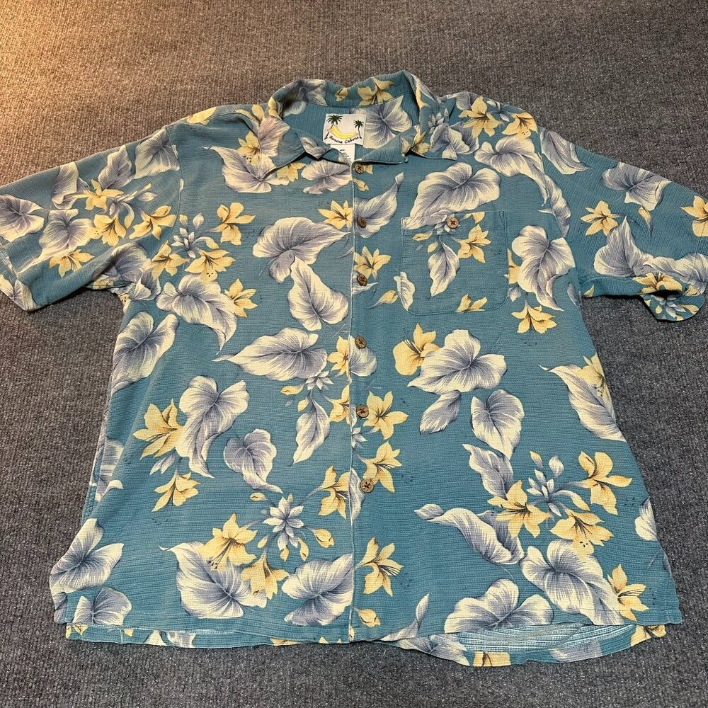 Large‎ Banana Cabana 100% Silk Men’s Floral Caribbean Shirt Short Sleeve